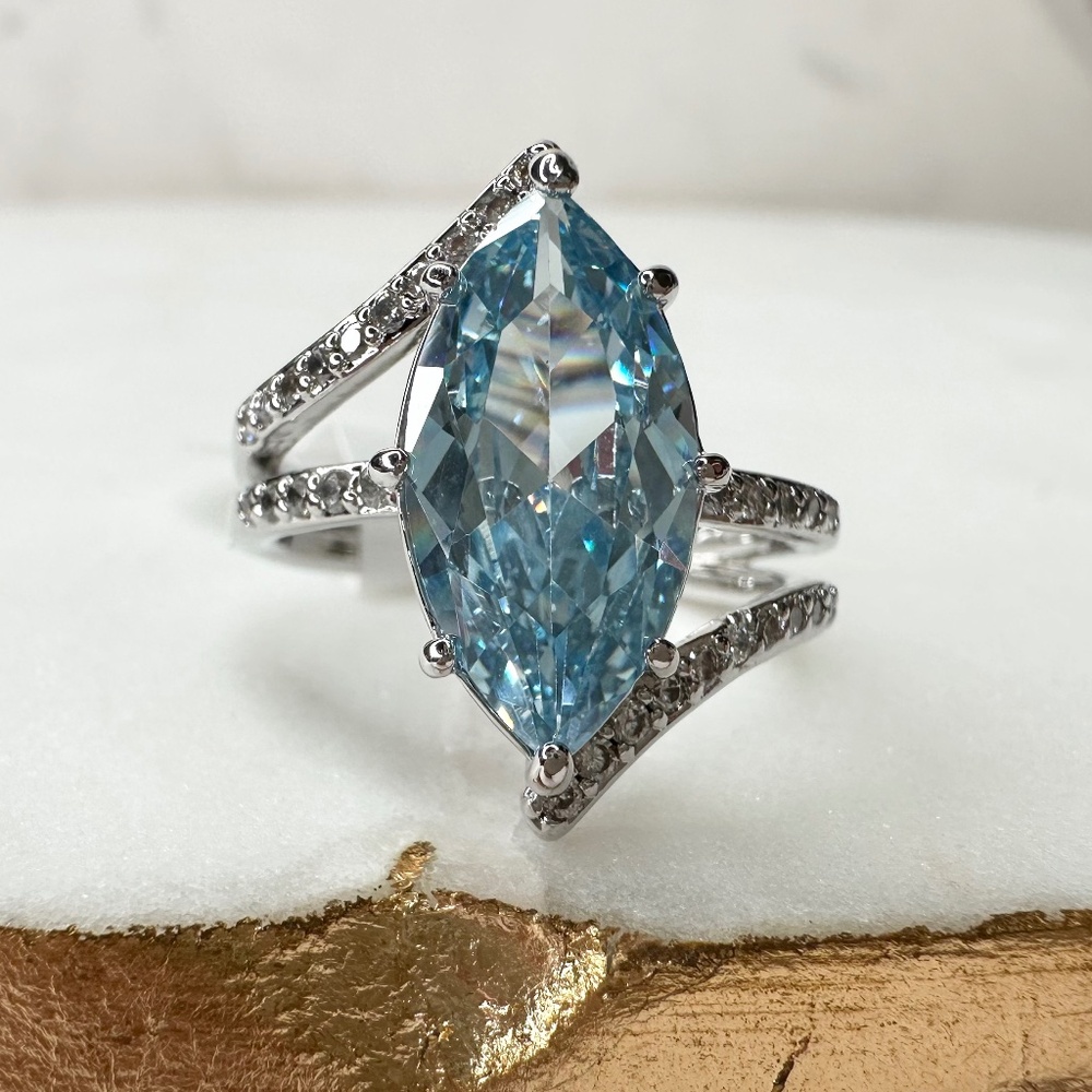 Bomb Party March Delightfully In Love Aquamarine Ring RG41451 NWT Size 8